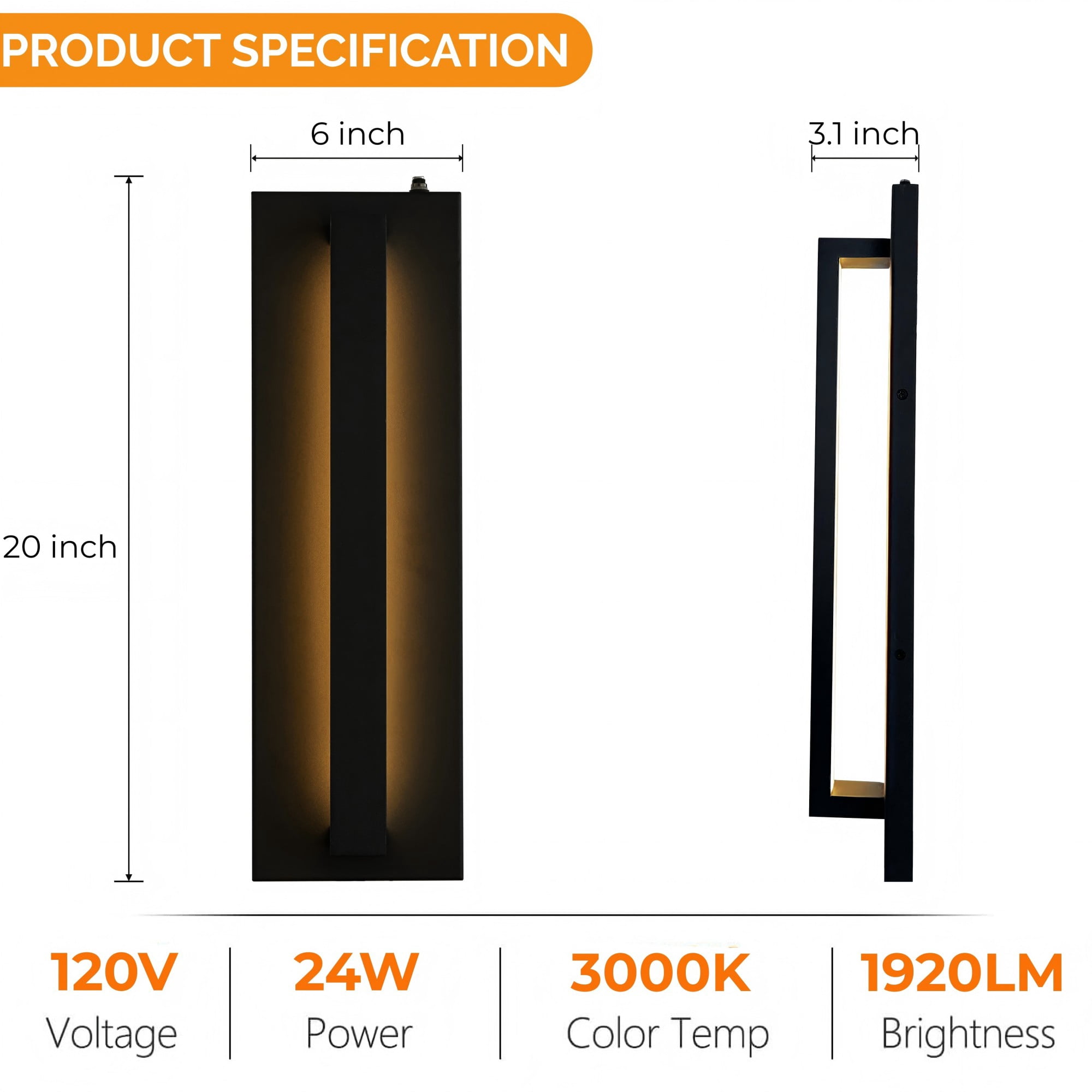 1-Light H20 in Minimalist Modern Linear 23W Integrated LED  Outdoor Wall Sconce with Dusk to Dawn Sensor in Matte Black for Porch Patio