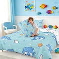 thumbnail image 4 of Manfei Cartoon Blue Dolphin Starfish Seashell Full Size Comforter Sets for Kids Boys and Girls, Marine Life Print Bedding Sets, Polka Dots Reversible 3pcs, 1 Comforter and 2 Pillowcases, 4 of 6