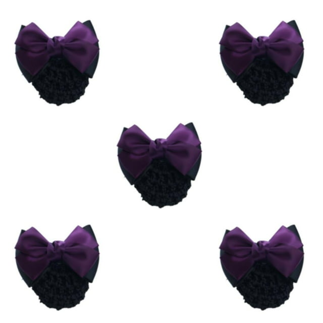 Baohd Wide Application Bow Work Hair Clips For Various Occasions Professional Hair Plate Mesh Pocket Two Bows-dark purple 5Set
