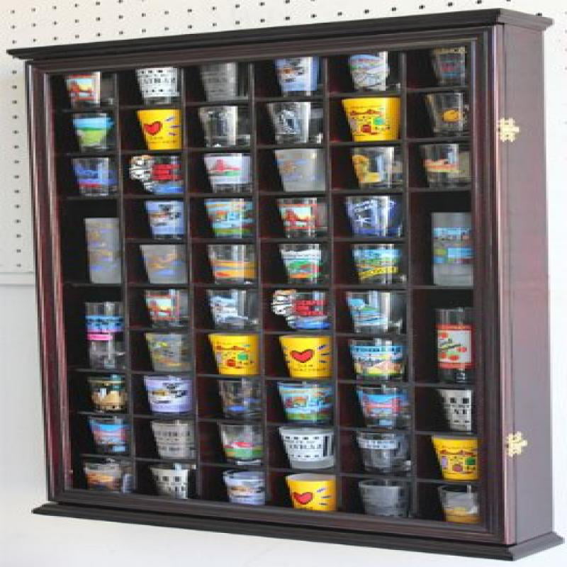 Cherry F 56 Shot Glass Shooter Display Case Holder Cabinet Wall Rack with DOOR 