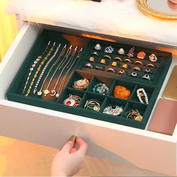Suncoda Ornament Storage Box, Dark Green Jewelry Storage Box Ring Bracelet Necklace Classification Storage Box Bracelet Pendant Display Props Earring Jewelry Tray 13.77 X 29.4 In