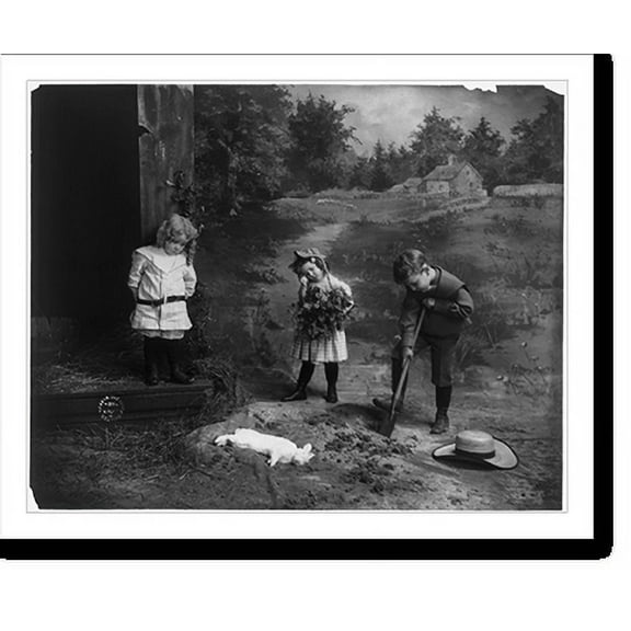 Historic Print, [3 children burying dead rabbit], 16" x 20"