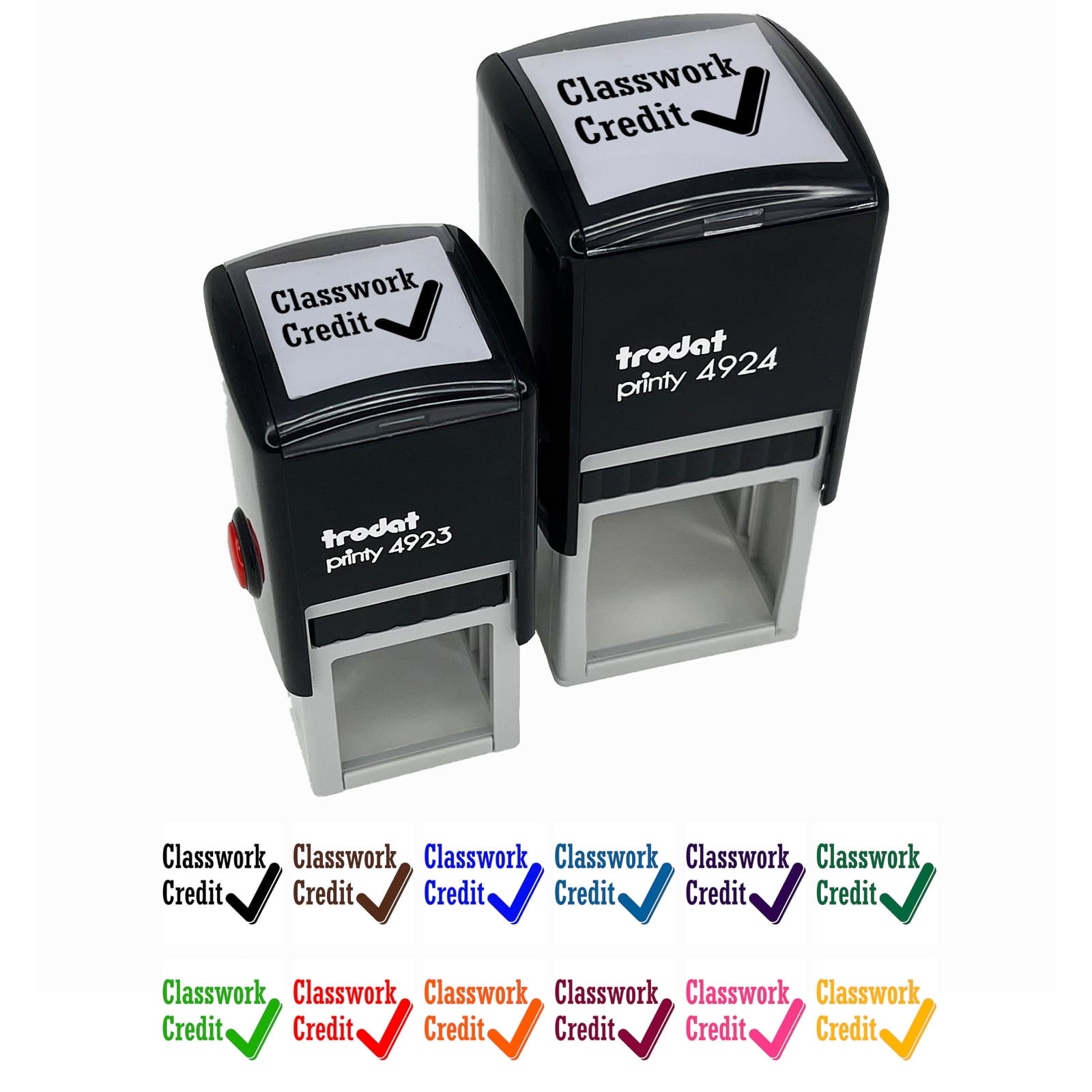 Classwork Credit Check Mark Teacher Motivation Self-Inking Rubber Stamp Ink Stamper - Blue Ink - Small 1 Inch