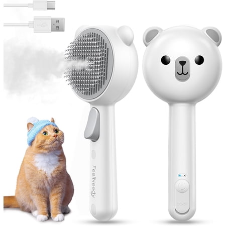 Cat Steam Brush, Brushes for Indoor Cats with Release Button, Dual Speed Spray USB Rechargeable Grooming Supplies, Cat Brush for Shedding Suitable for All Long-haired and Short-haired Pets