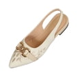 thumbnail image 2 of Samdudou Dress Shoes for Women Closed Toe Pointed Front Slingback Flats Canvas Texture Elegant Botanical Embroidery Chunky Chain Link Hardware Office Evening Party Shoes, 2 of 9