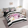 thumbnail image 2 of Homewish High Heels Perfume 7-Piece Twin Bedding,Lipstick Books Handbag Bedding Comforter Set,Pink,Black Reversible, 2 of 8