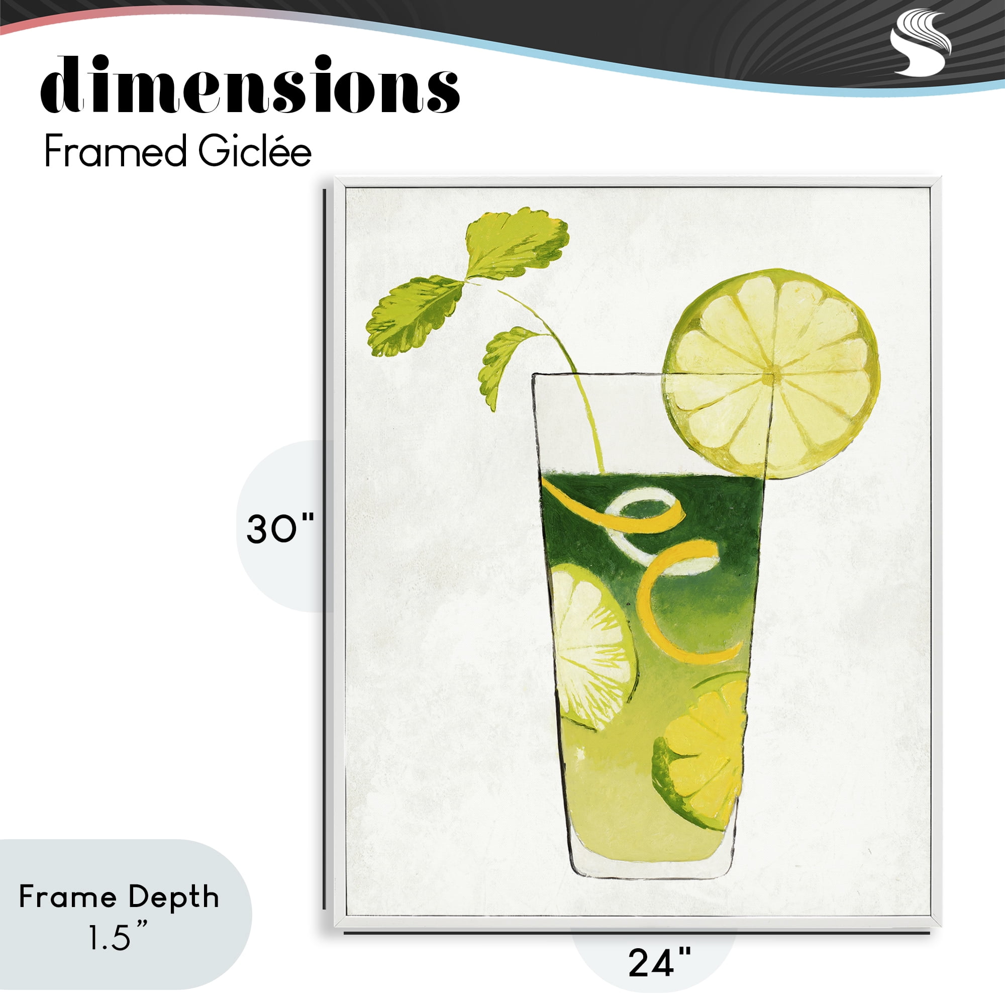 Stupell Industries Summer Cocktail Lime Mint White Framed Giclee Art, design by Lorenzo Collective