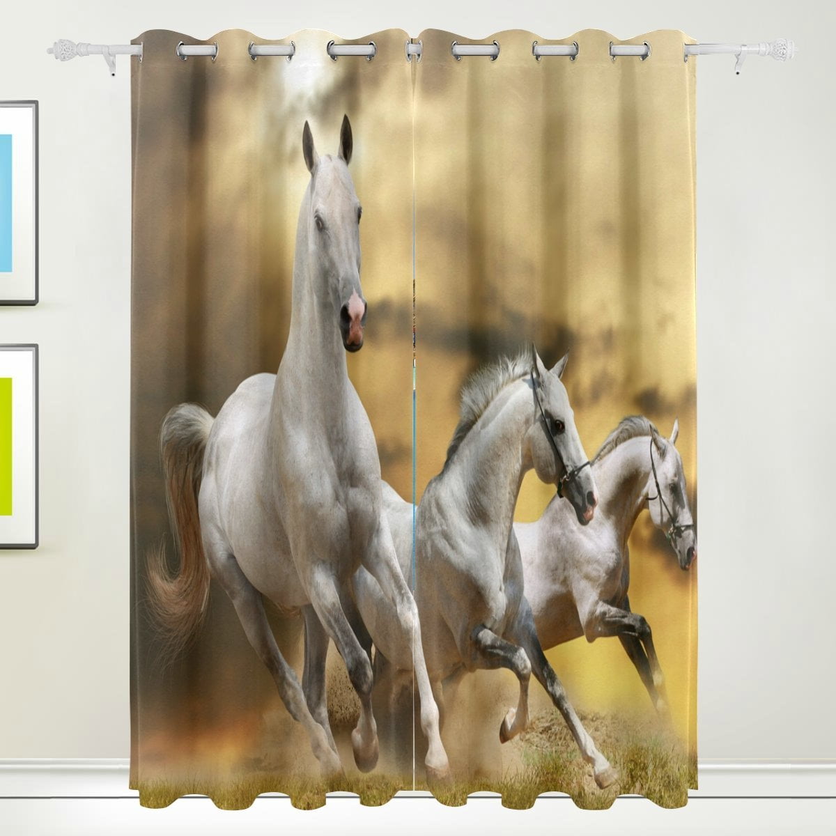POPCreation Horse Running Grass Window Curtain Blackout Curtains