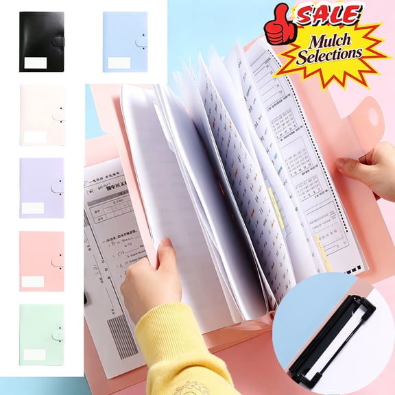 Qocolcyl Under 5$ File Folder, A4 Plastic Expanding Document Organizer, Multi-Pocket Transparent Paper Storage Folder with Metal Clip & Snap Closure for Office Home Classroom,Green