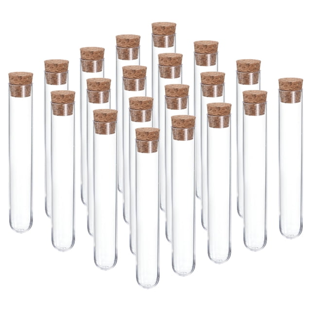 Tubos de ensayo de plástico Uxcell de 10ml con tapones de corcho, 20 piezas, tubos de 100x16mm para uso en laboratorio, claros