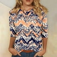 thumbnail image 2 of Womens 3/4 Sleeve Tops 2025 Summer Print Round Neck Tunic Blouses Loose Relaxed Fit Tee Shirts Plus Size Blouses Dressy Casual Going Out Workout Costume, 2 of 5