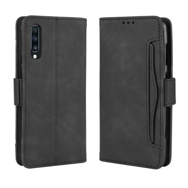 Case for Samsung Galaxy A70 Cover Adjustable Detachable Card Holder Magnetic closure Leather Wallet Case - Black