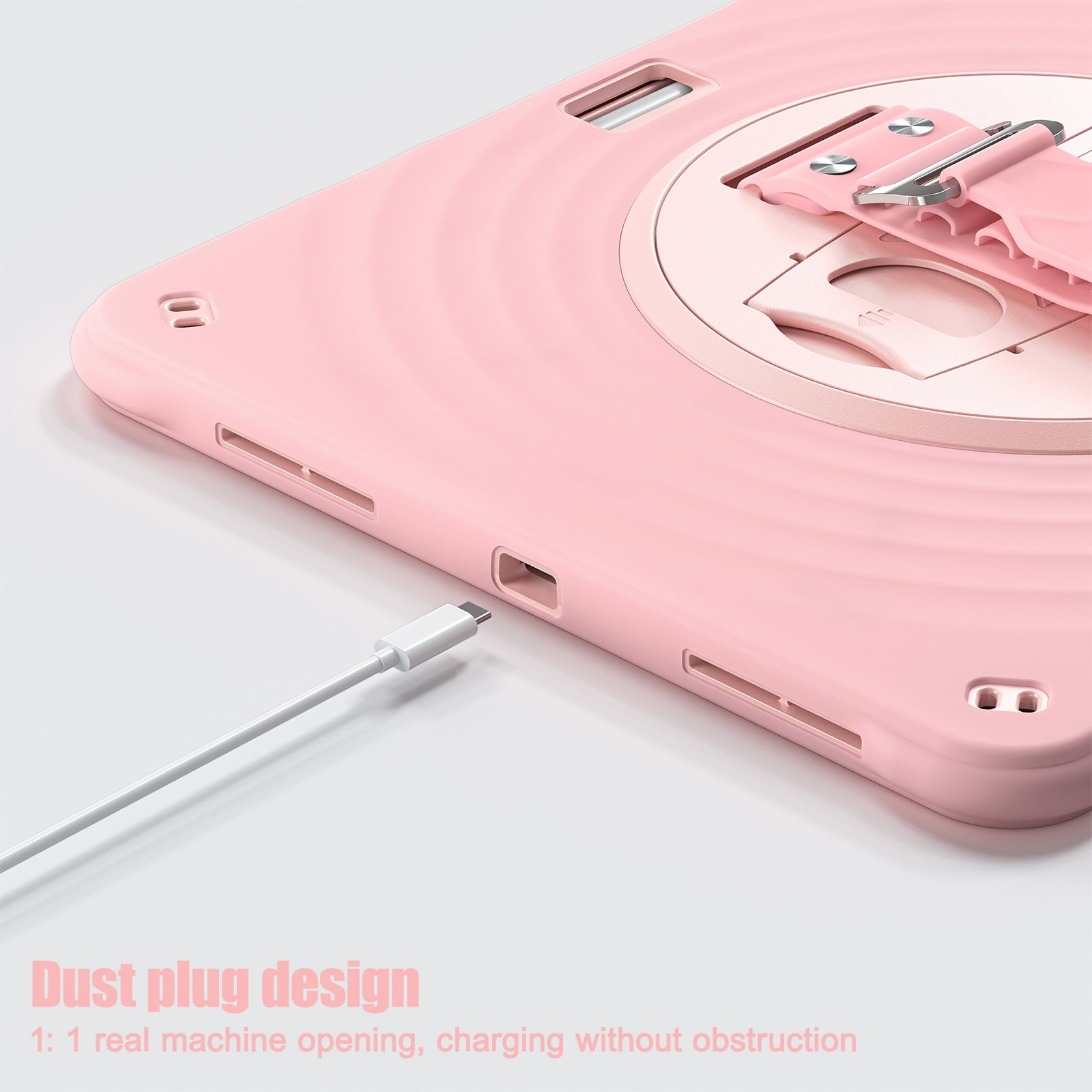 for iPad Air 13" 2025/2024 Case, Durable Sturdy Protection Case with Rotation Stand, Portable Hand Strap and Shoulder Strap Pencil Holder, Heavy Duty Shockproof Anti-Drop Cover, Pink