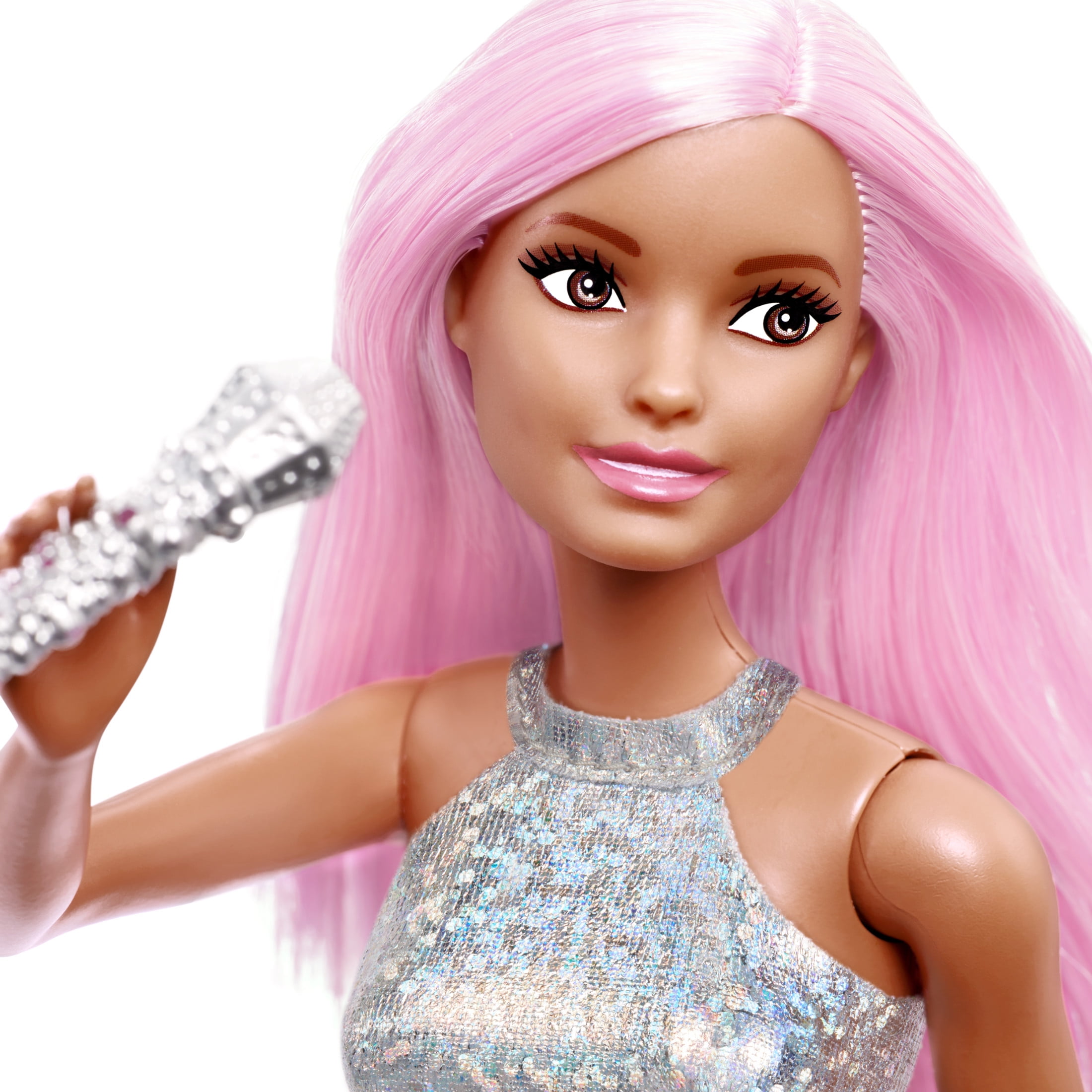 Barbie Pop Star Doll Dressed In Iridescent Skirt with Microphone and Long Pink Hair  (图5)