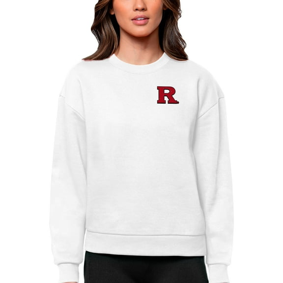 Women's Antigua White Rutgers Scarlet Knights Logo Victory Crewneck Pullover Sweatshirt