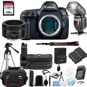 Canon EOS 5D Mark IV DSLR Camera   Canon EF 50mm f/1.8 STM Lens   128GB Memory, TTL Speedlite Flash, Battery Grip, Filters, Case, Tripod   More (30PC Bundle Kit) (International Version)