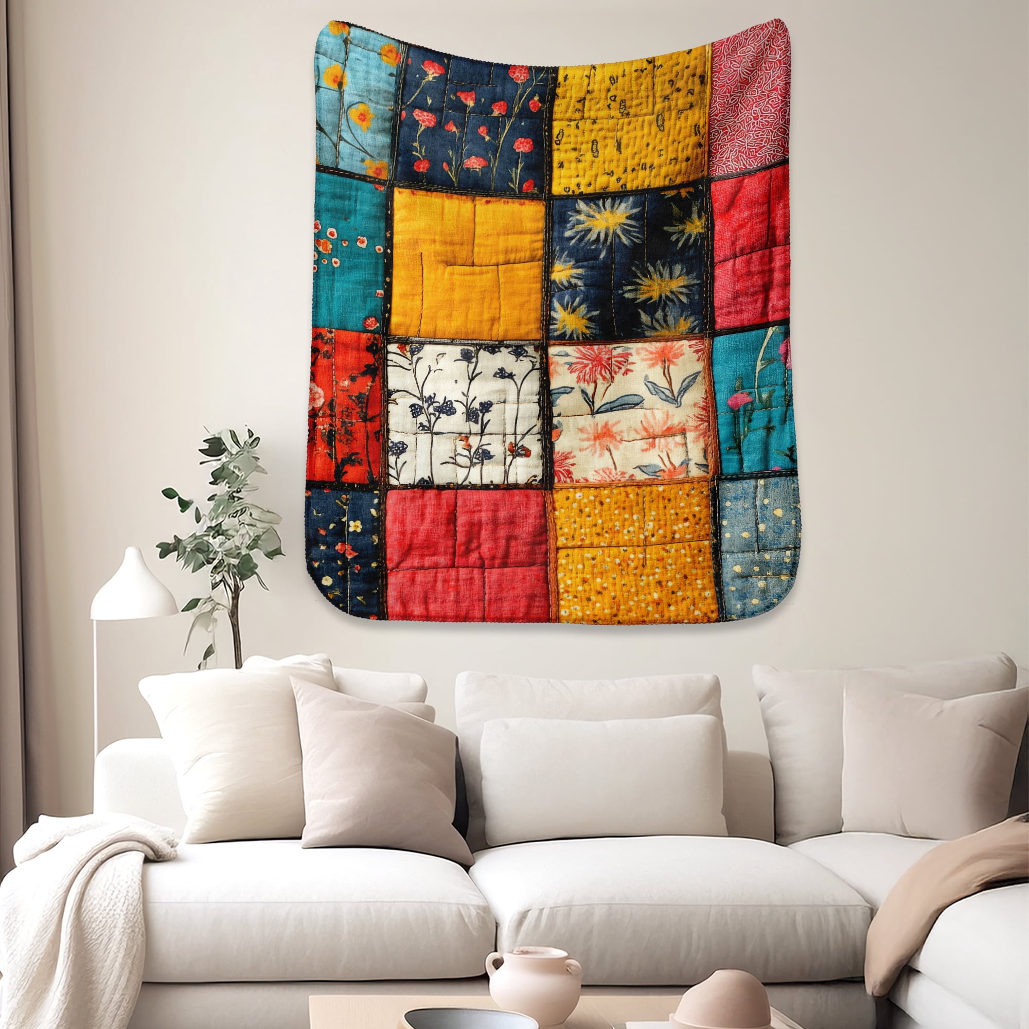 Sherpa Fleece Twin Blanket 60"x80" Reversible Plush Fluffy Blanket, Double-Layer Super Soft Flannel Blanket for Sofa, Couch, Bed, Patchwork Floral Pattern