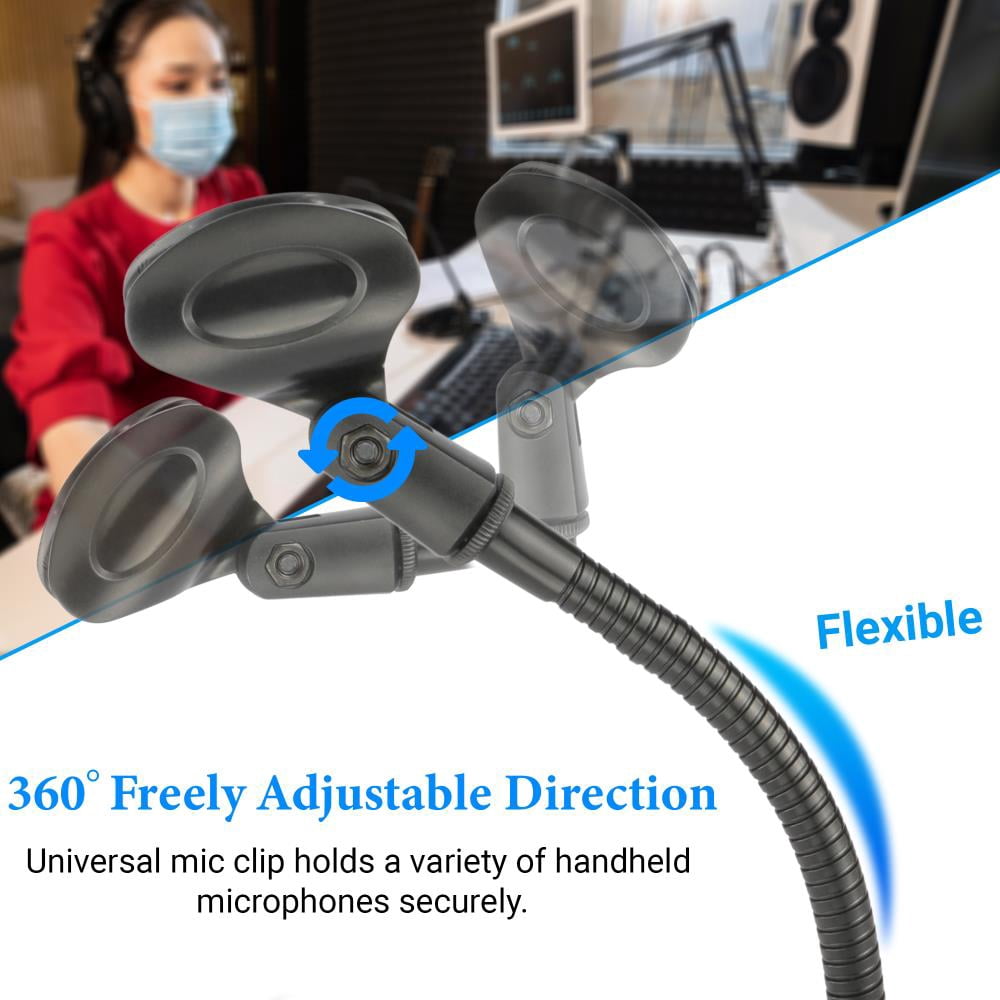 Lectronify 6″ Flexible Gooseneck Desktop Mic Stand – Weighted Steel Base, Mic Clip & 3/8‑5/8″ Adapter