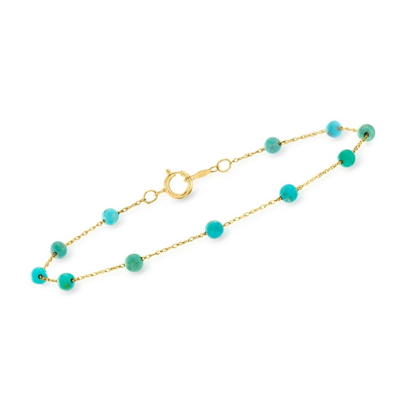 Pure Collection by Ross-Simons 3-3.5mm Turquoise Bead Station Bracelet in 14kt Yellow Gold, Women's, Adult
