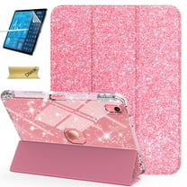 Dteck for iPad A16 11th Generation Case 2025,for iPad Case 10th Generation Case 10.9 Inch with Pencil Holder Screen Protector,Trifold Stand Protective Cover with Glitter Sparkly Clear Back, Pink
