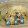 thumbnail image 2 of LYMAYTER Collier Rétro Boucles d'Oreilles 2 Pcs/ensemble Collier & Boucles d'Oreilles Style Ethnique - Faux Turquoise, Incrusté de Strass, Pendentif Collier & Crochet Boucles d'Oreilles, 2 of 7