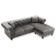 Glory Furniture Nola Velvet Sofa Chaise in Dark Gray