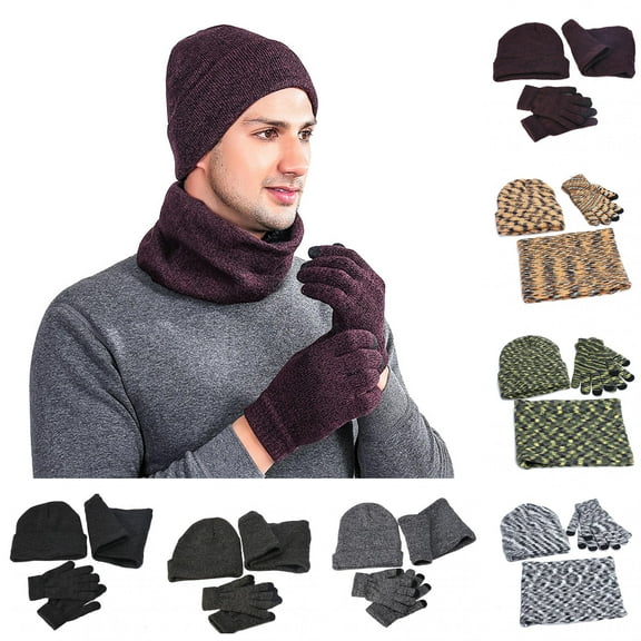 Limei Winter Beanie Hats Scarf Gloves Set Thick Warm Woolen Hat Knit Skull Cap Neck Warmer for Men Women