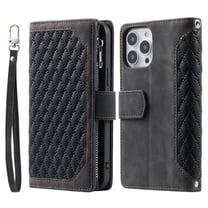 Dteck Wallet Case for iPhone 14 Pro, Soft TPU Shockproof Card Slots Holder Flip Folio Case with Kickstand Magnetic Clasp Wrist Strap Crossbody Long Lanyard Phone Cover for iPhone 14 Pro,Black