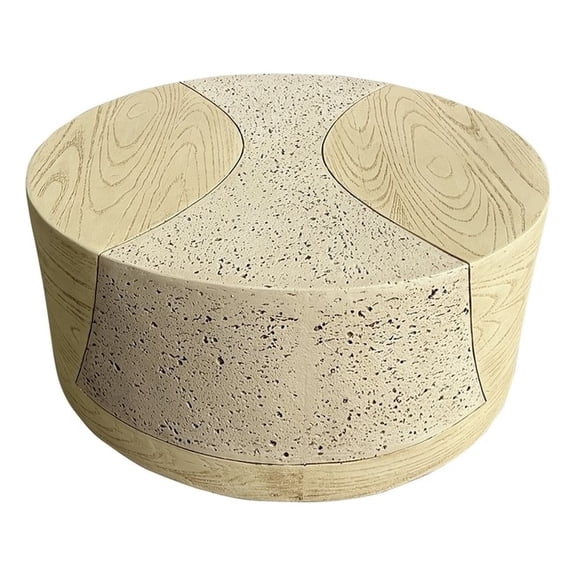 LIVILAND 28" Round Indoor/Outdoor Coffee Table - Sahara Oak Travertine