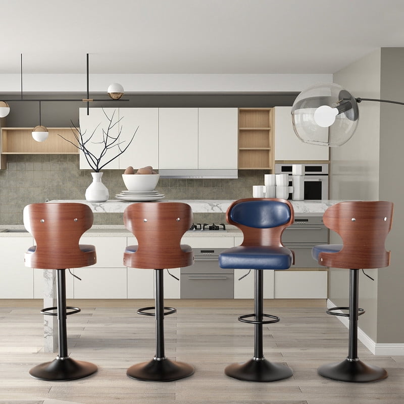 Daluvenix Set of 2 Wooden Swivel Bar Stool with Backrest, Counter Height Bar Chair for Kitchen & Dining Area, Blue