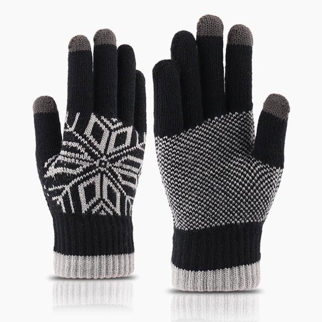 Knitted Wool Touch Screen Gloves, Men, Riding And Driving In Winter, Plus Fleece For Cold Protection, Couples Warm Gloves Black