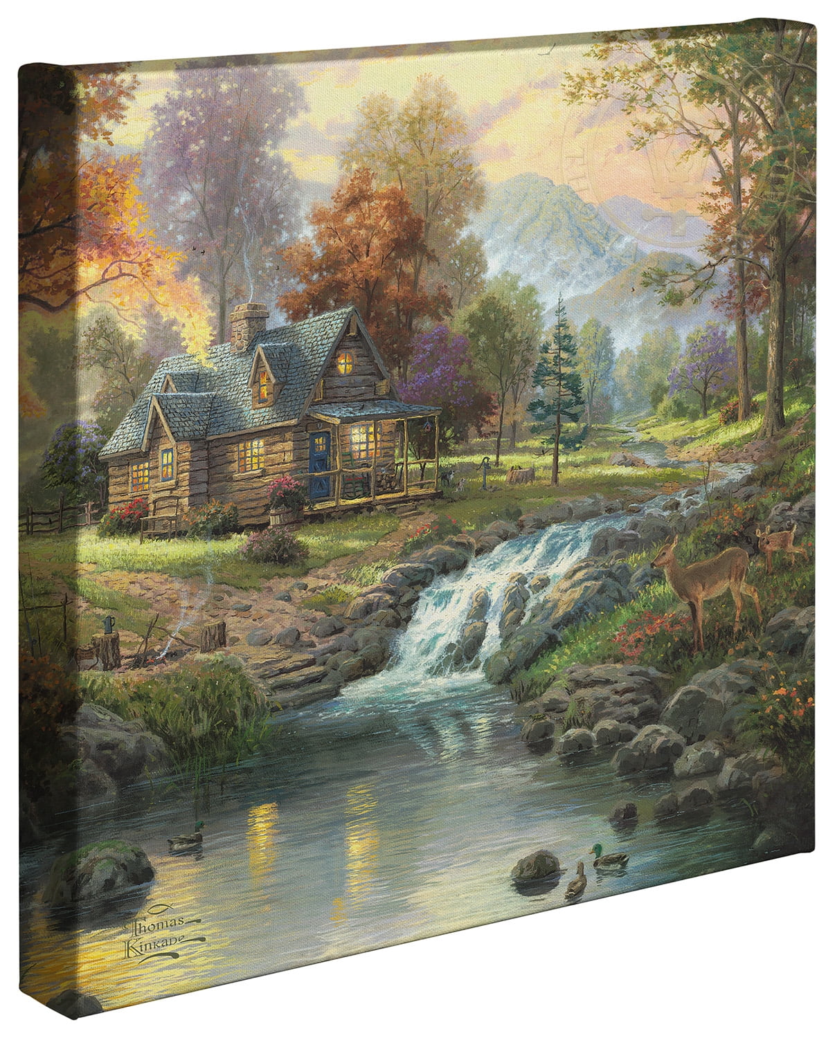 Thomas Kinkade Mountain Retreat 14" x 14" Gallery Wrapped Canvas