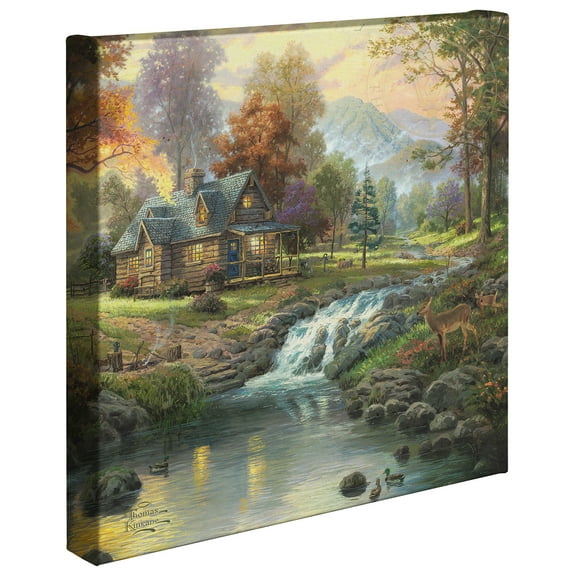 Thomas Kinkade Mountain Retreat - 14" x 14" Gallery Wrapped Canvas