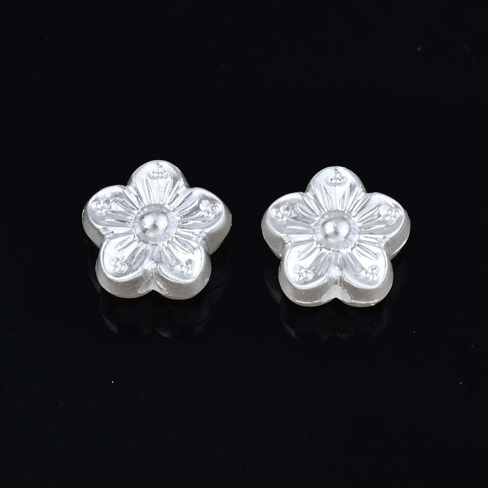 Plastic Imitation Pearl Beads Flower Creamy White 9x9x5mm Hole: 1.6mm 3270pcs/500g