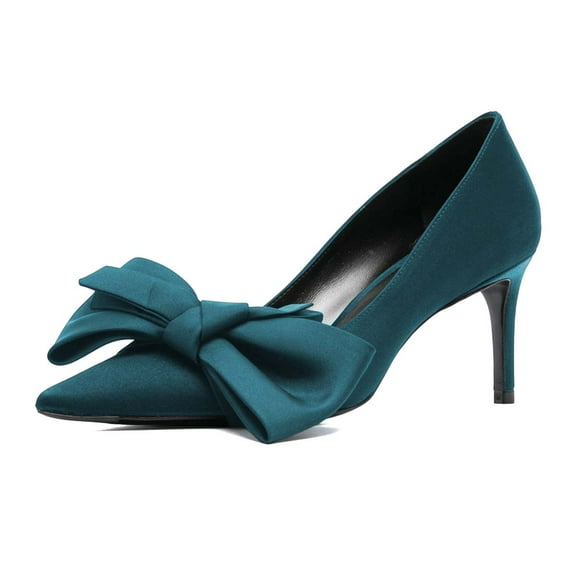 XYD Women Stylish Bowknot Pointy Toe Pumps Stiletto High Heels Slip On Fashion Bridal Dress Shoes Size 7 Steel Blue