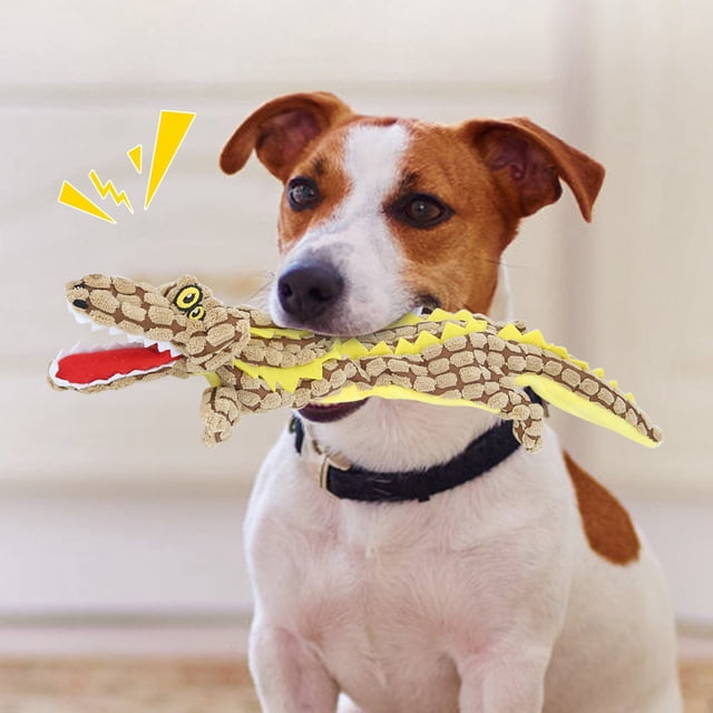 Juguete con sonido para perros, juguete de peluche suave con forma de cocodrilo para masticar, juguete de peluche para perros, diseño a prueba de futuro
