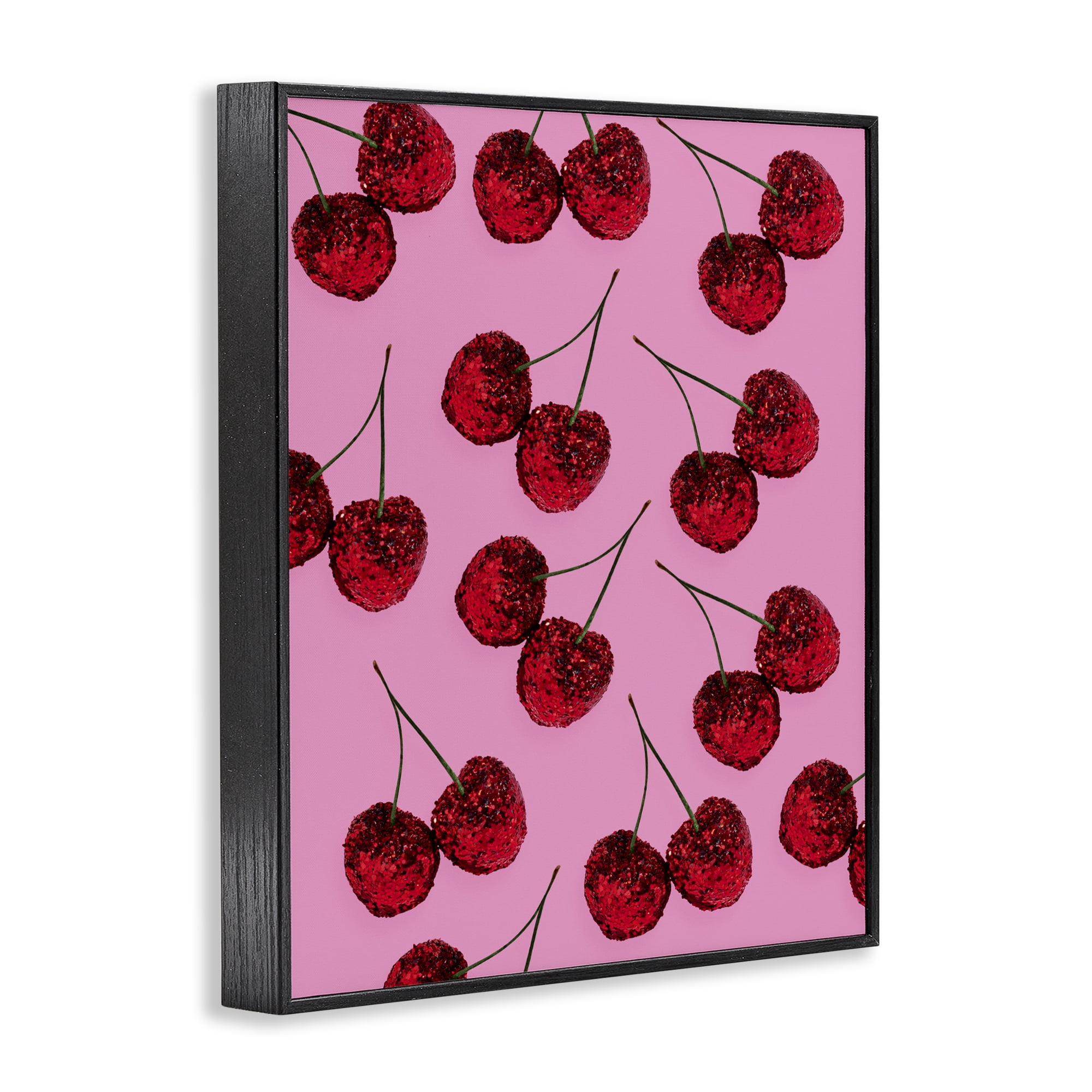Stupell Industries Glitter Glam Cherries Pattern Black Framed Giclee Art, design by LISH Creative