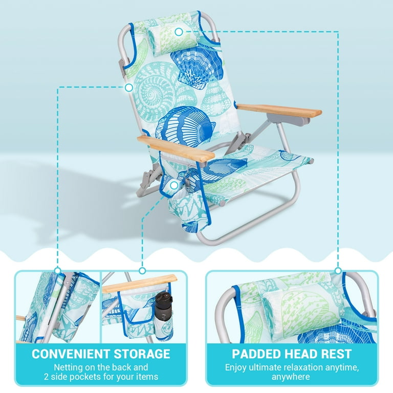 WEJOY Portable Beach Chair with 4 Positions Aluminum Camping Chair Cyan 1 Pack