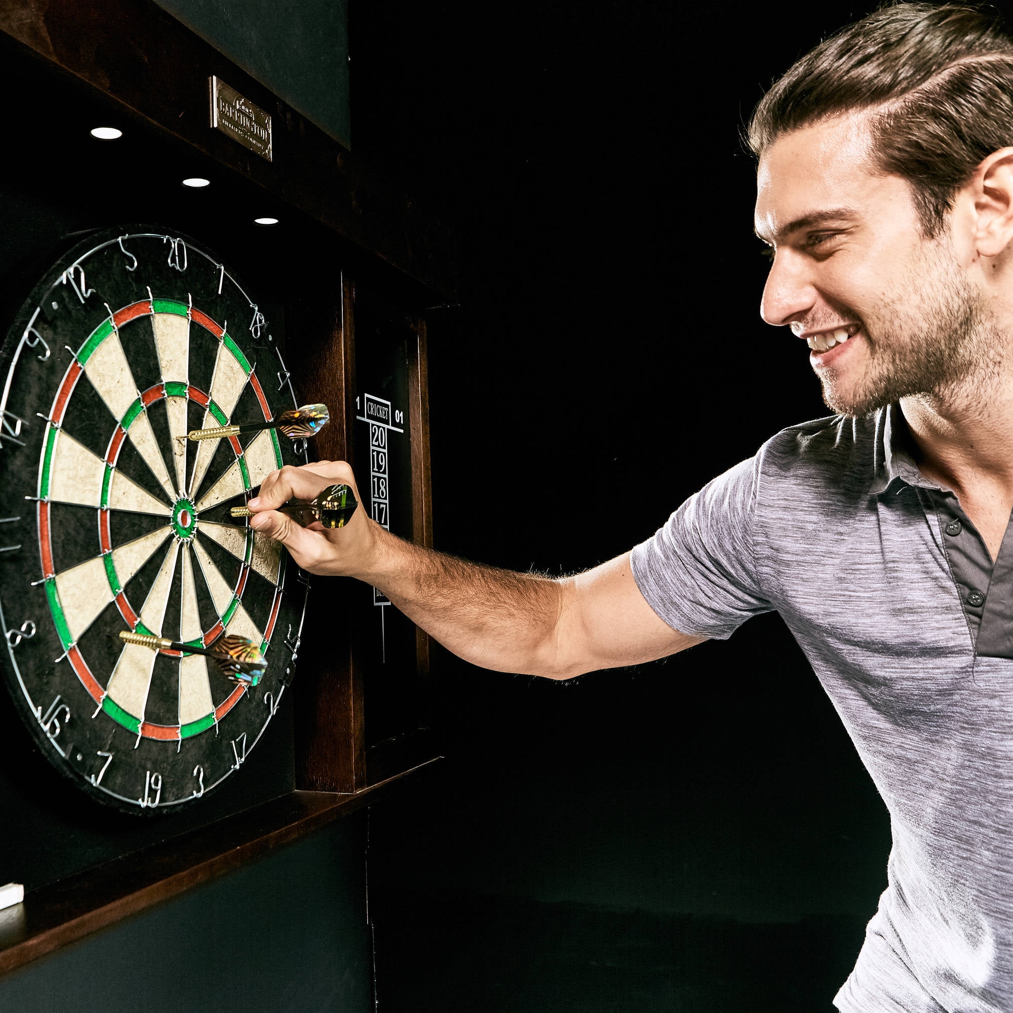40" Dart Board Cabinet LED Light 6 Darts Scoreboards Games ...