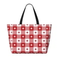 thumbnail image 2 of Xecao Red Plaid Daisy for versatile beach bag for women includes zipper pockets and waterproof material, ideal for vacations and adventures., 2 of 7