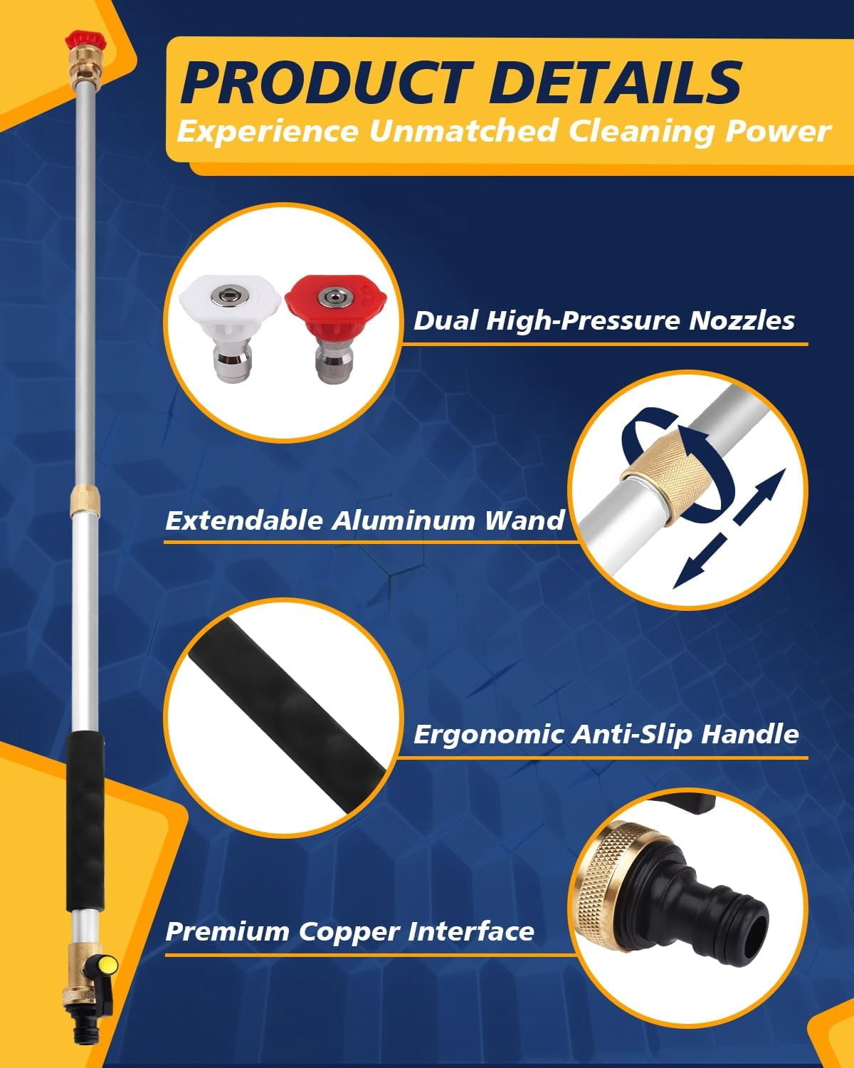 2026 Upgraded Extendable Jet Nozzle Power Washer - 2-in-1 High Pressure Washer Tool for Garden Hose, Adjustable Length 18“-32”, with Dual High-Pressure Nozzles and Hose Quick Connectors