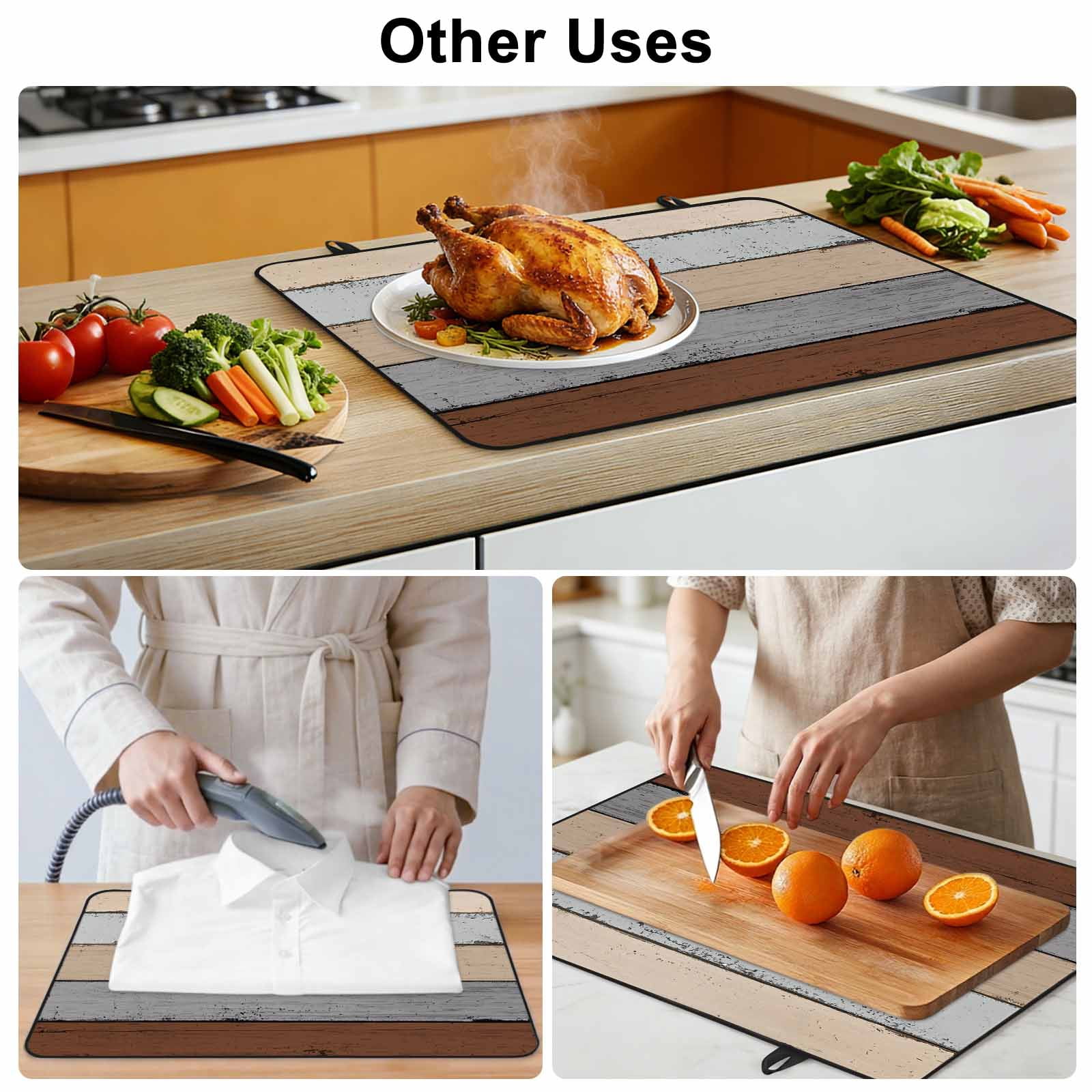Brown Wooden Stove Top Cover for Electric Stove, Heat-proof & Non Slip Glass Top Stove Cover Protector, Grey Stripe Gradient Country Rustic Grain Kitchen Flat Cooktop Rubber Mat 31x24 Inches