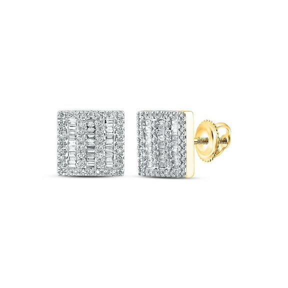 L U DIAMONDS 10k Yellow Gold Mens Baguette Diamond Square Earrings 1/2 Ctw