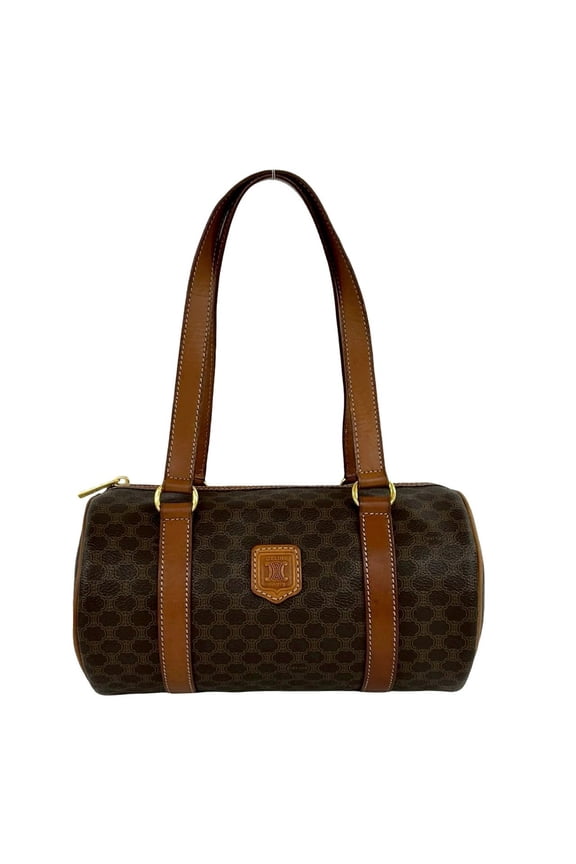 Pre-Owned CELINE Vintage Magadham Blazon Triomphe Pattern Leather Handbag Mini Boston Bag Brown...