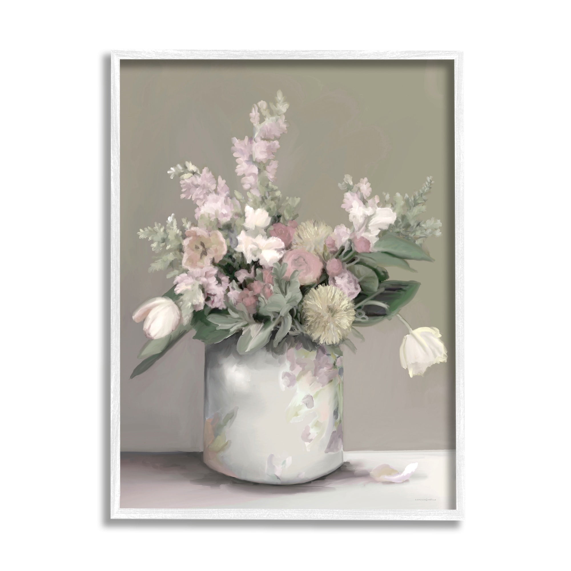 Stupell Industries Timeless Flower Bouquet Assorted Blossoms Patterned Vase Painting White Framed Art Print Wall Art, Design by Kamdon Kreations