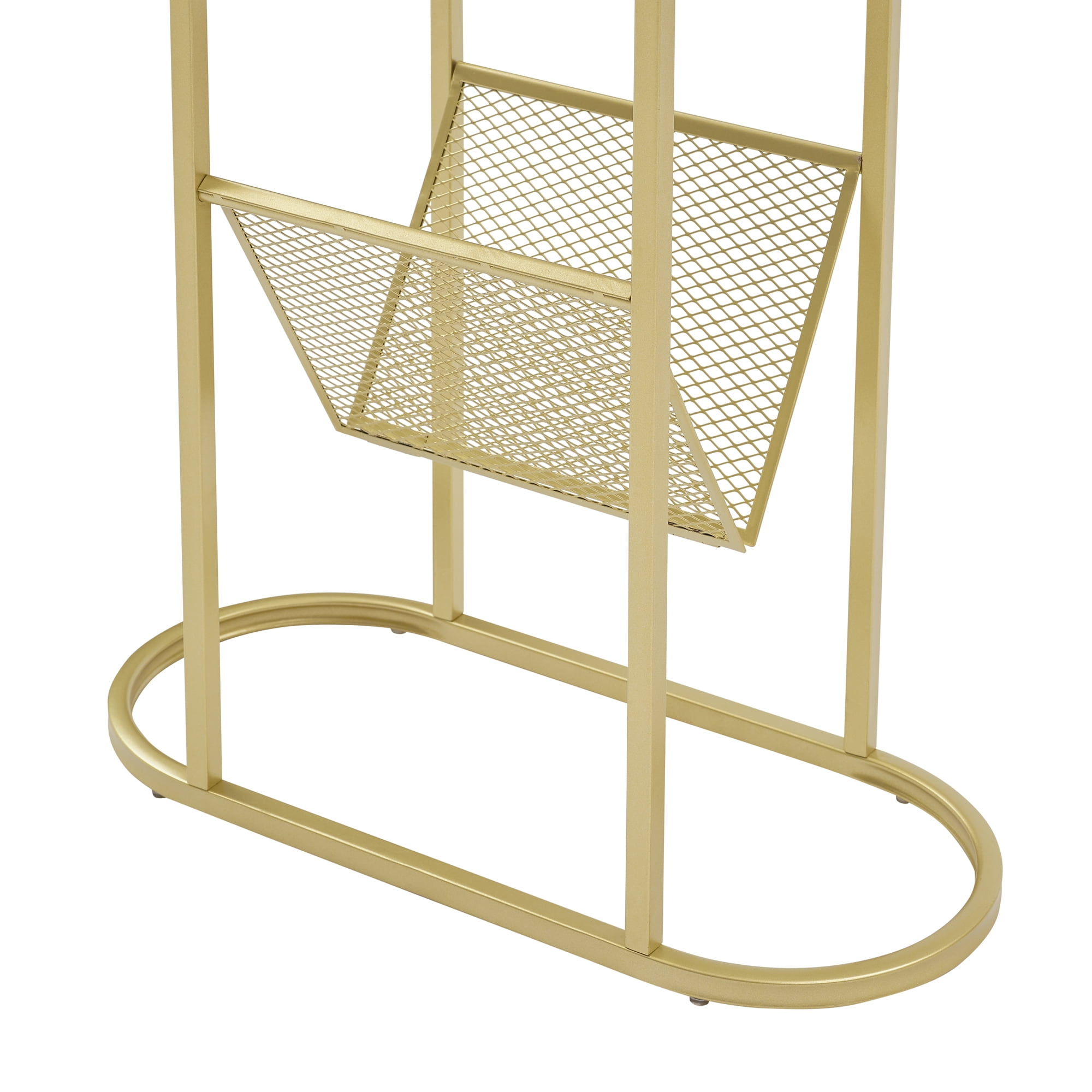 Manor Park Modern Magazine Rack Oval End Table, Faux White Marble/Gold