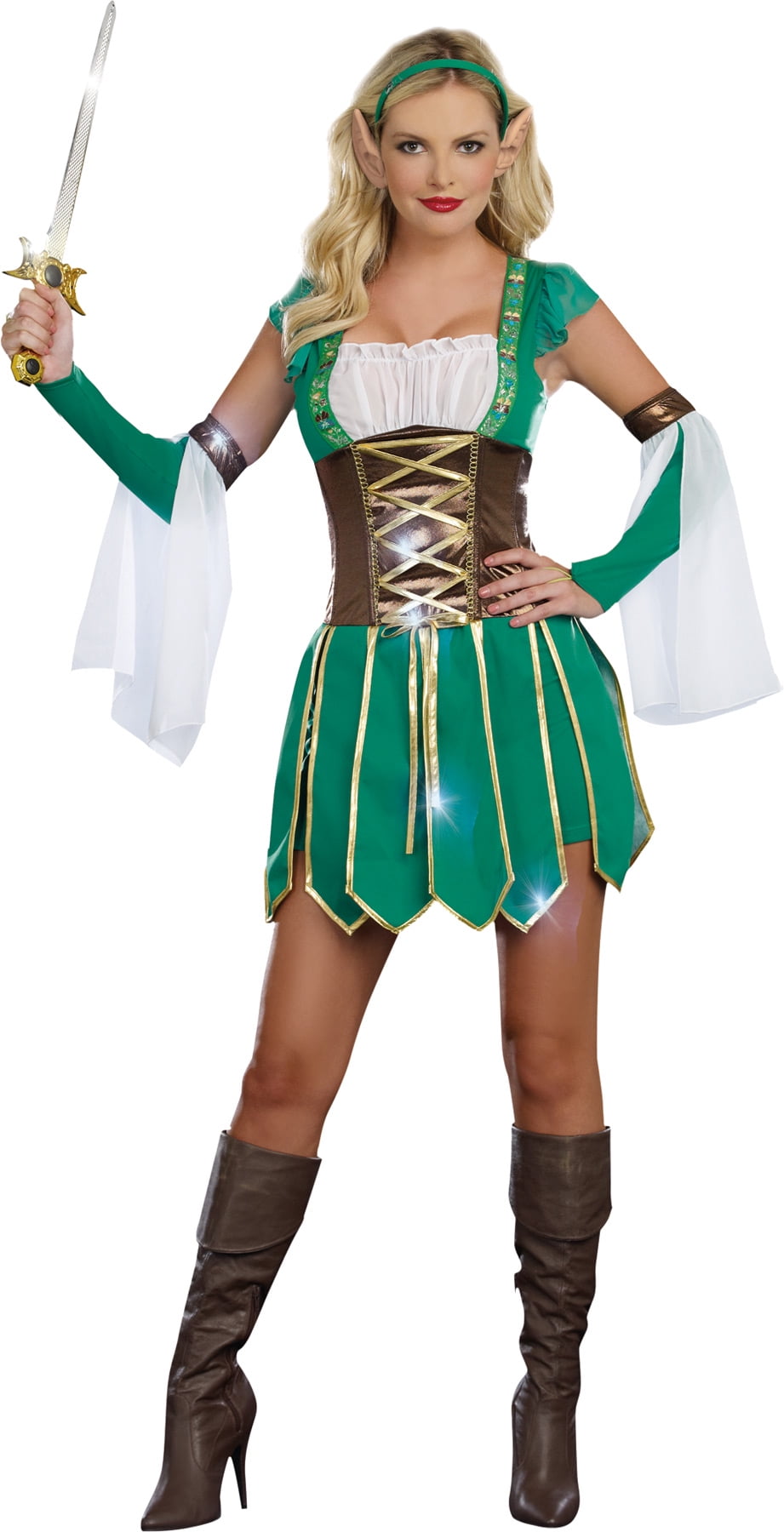 Sexy Warrior Elf Adult Womens Green Knight Costume Cosplay Theme Party 