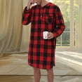 thumbnail image 5 of KONDYS Mens Plaid Print With Pockets Blend Flannel Long Sleeve Sleep Nightshirt Versatile Pajamas Homewear Loungewear, 5 of 9