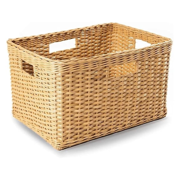 Tall Rectangular Wicker Storage Basket, Large, 22.5 in L x 16 in W x 12.5 in H, Sandstone