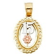 thumbnail image 1 of FB Jewels 14K White Yellow And Rose Tri Color Gold Fifteen 15 Years Birthday Quincea–era Pendant 18mm X 13mm, 1 of 1